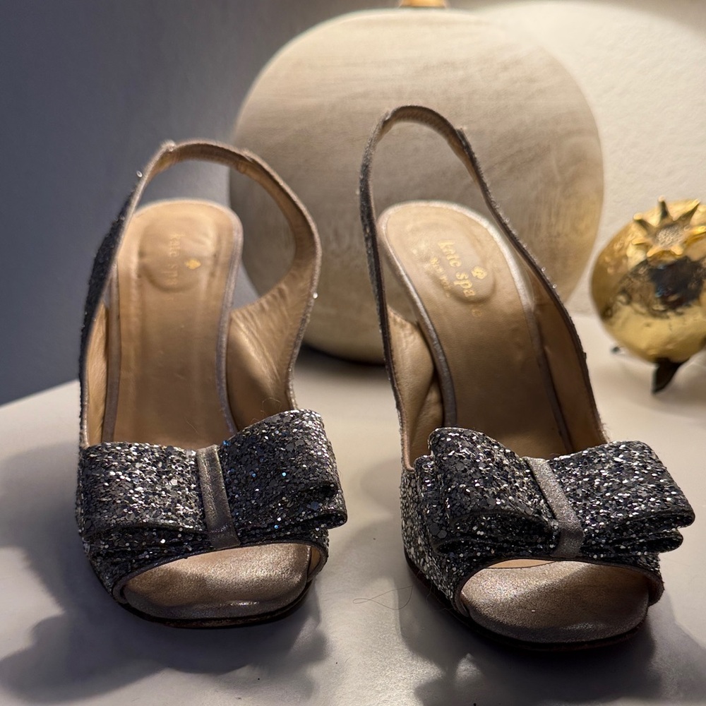 Kate Spade Sparkling Bow Heels - Silver
